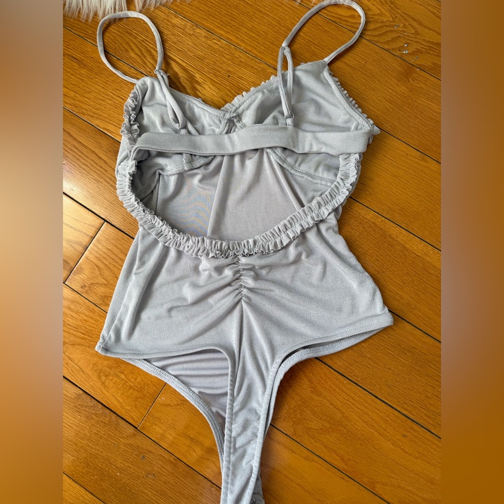 Gray Ruffled Bodysuit - Picture 3 of 5